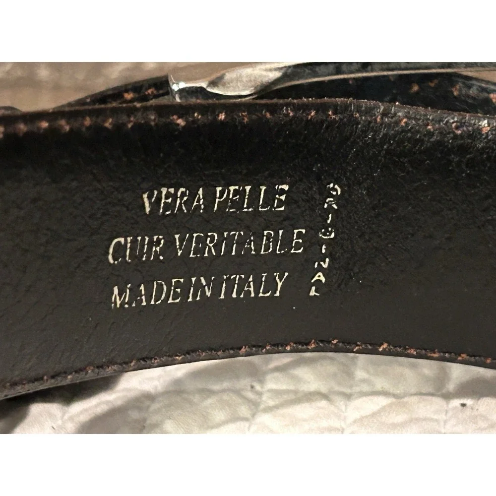 Vera Pelle Belt Black Suede Leather Silver Buckle Made In‎ Italy Unisex